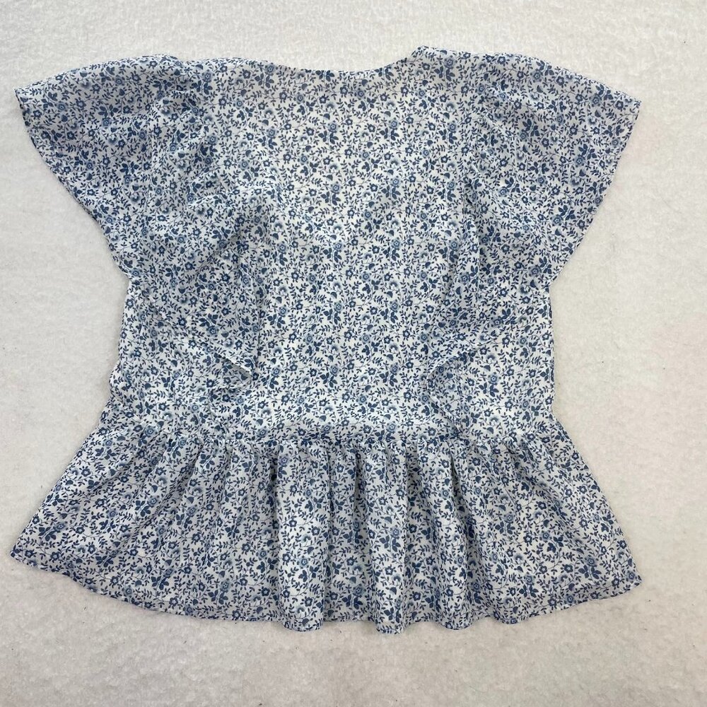 Madewell Georgette Ruffle-Sleeve Peplum Top in Americana Floral Size XS - Picture 3 of 6